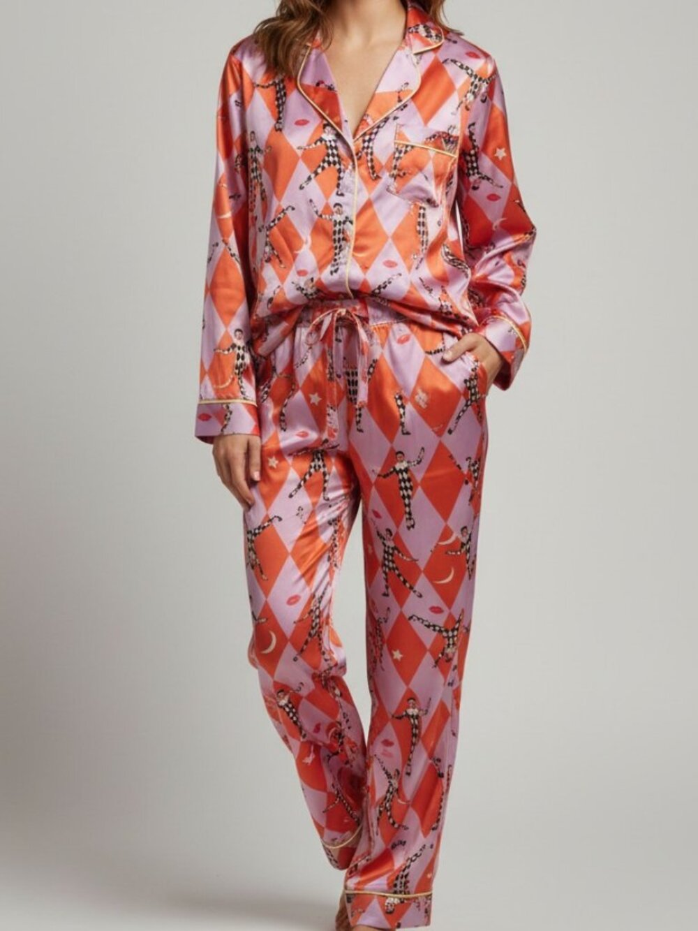 Karen Mabon Harlequin Print Pajama Set Luxury PJs Rare Small NWT